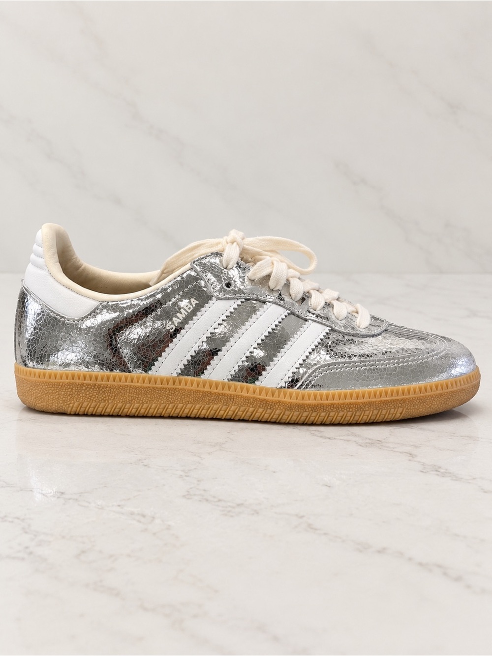 Adidas Samba OG Metallic Silver White Gum Sole Sneakers